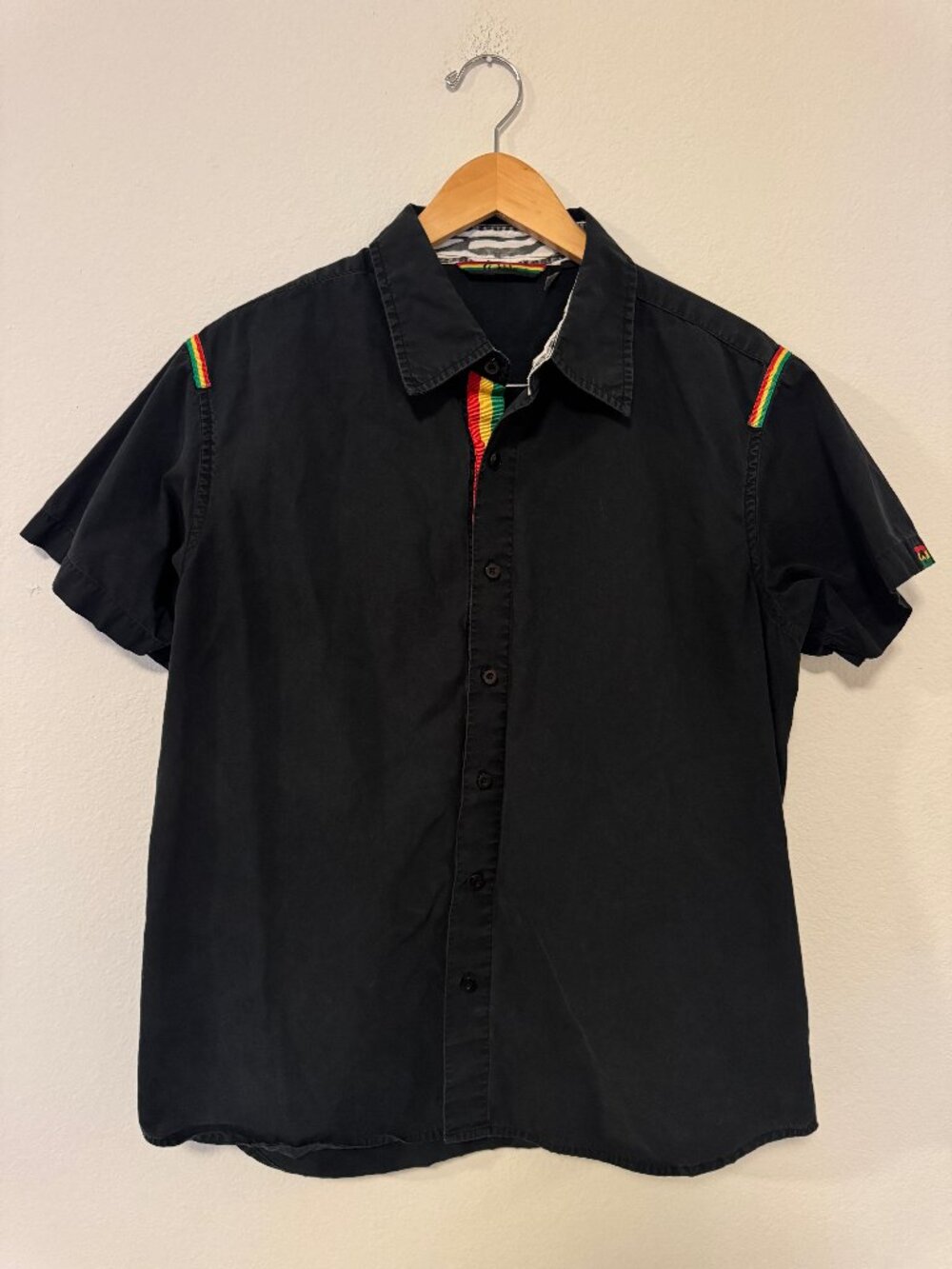 Osiris Y2K Rasta Stripe Button Up Shirt Men's L Black Skateboarding Zebra